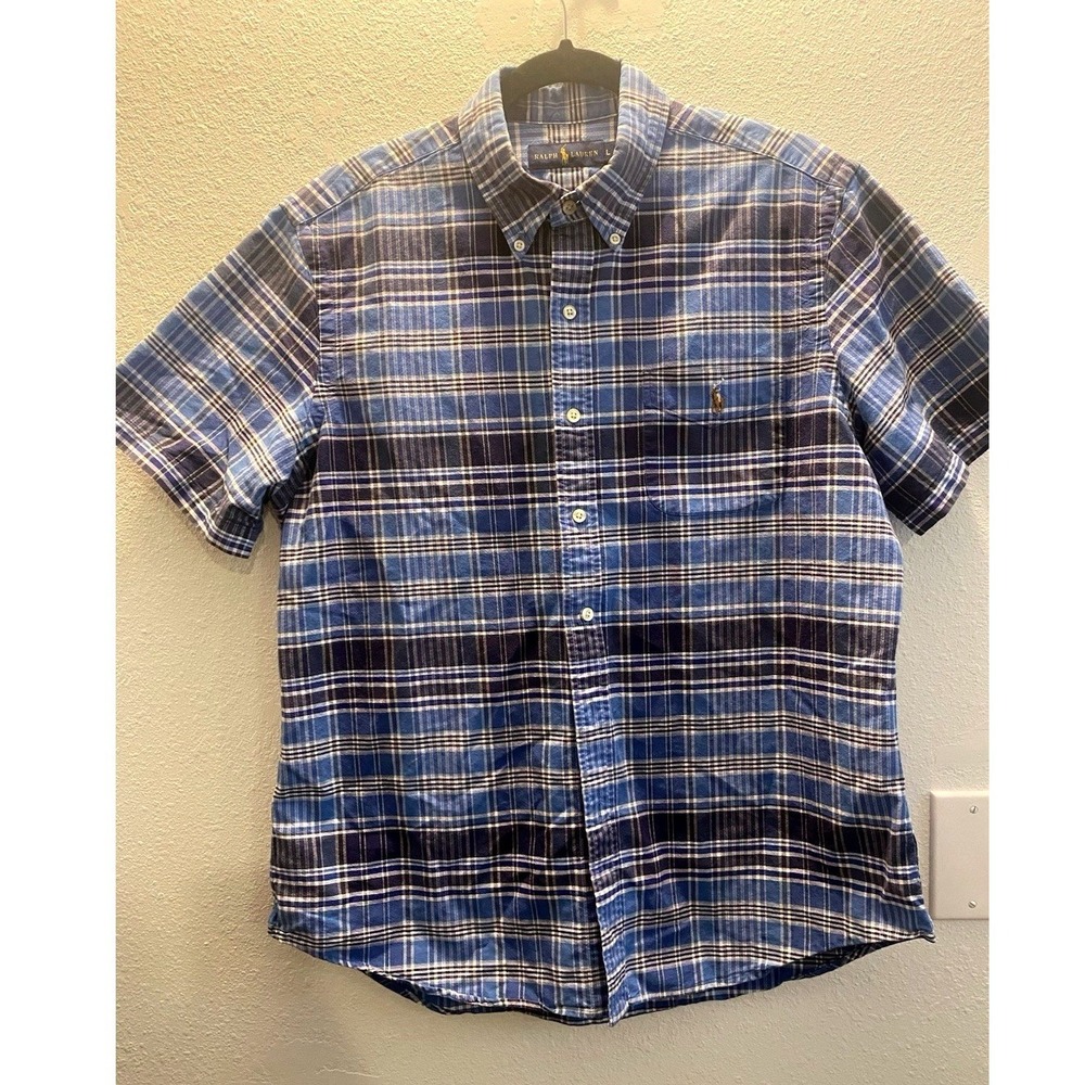 ralph lauren men's Short Sleeve Button up Blue plaid Size Large